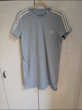 adidas Light Blue Short Sleeve Slim Fit Tee Dress with White 3-Stripes
